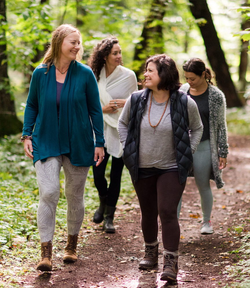 A group of women hiking in the early fall.